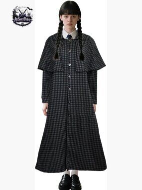 Gothic Long Coat with Cape Collar, Medium Size Polyester Regular Fit